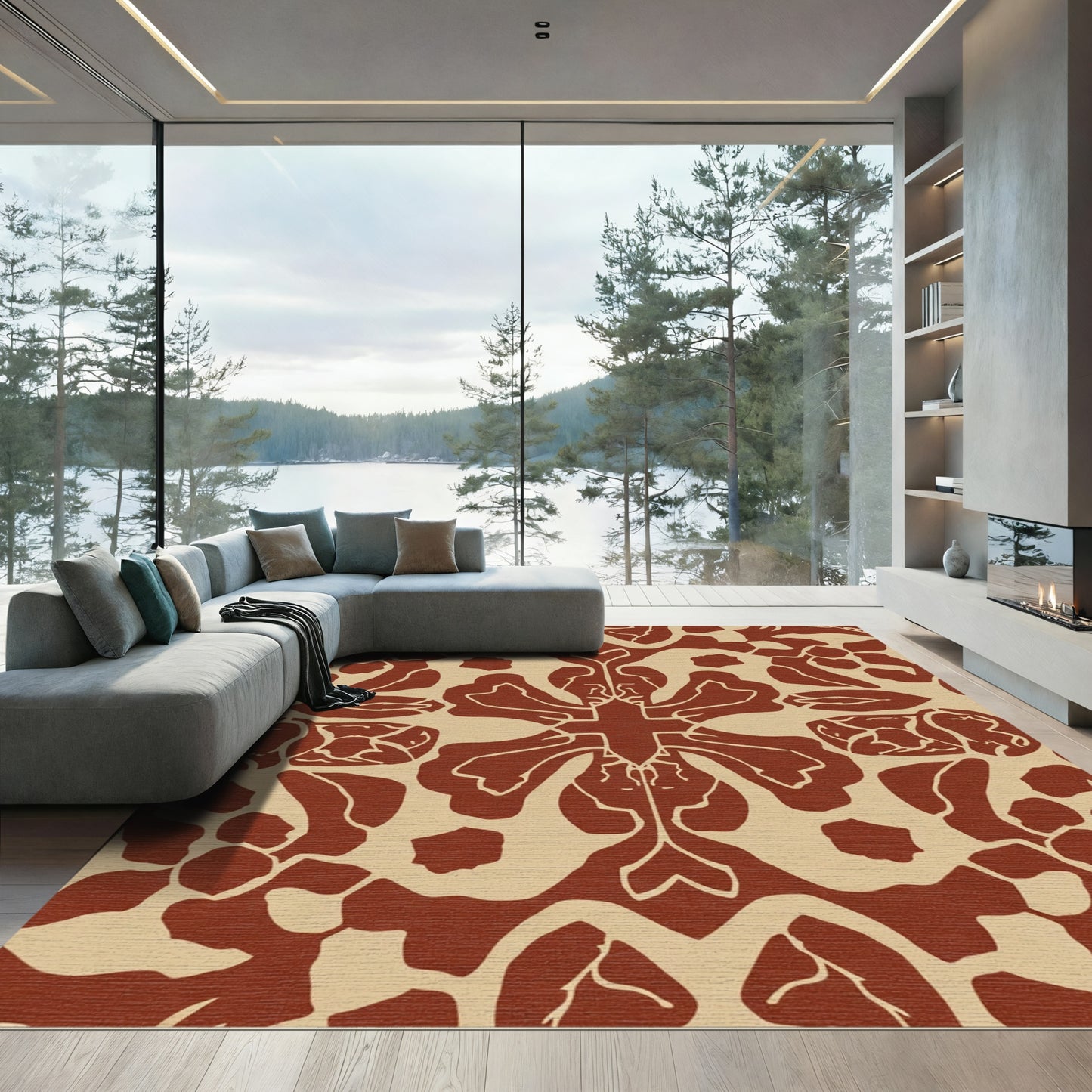 Terracotta Ochre Symmetrical Floral Medallion Rug