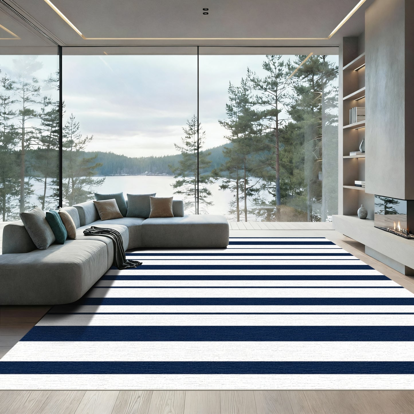 Classic Navy White Stripe Rug