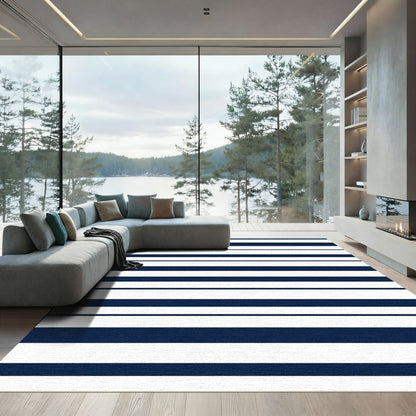 Classic Navy White Stripe Rug