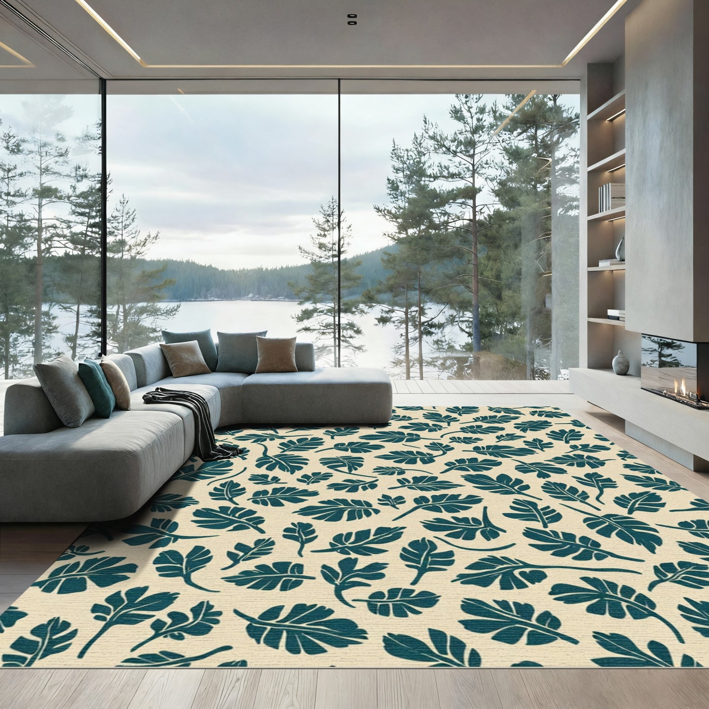 Deep Teal Leafy Scatter Rug