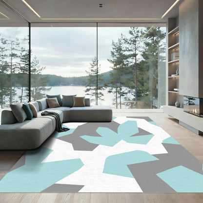 Abstract Geometric Aqua Gray Rug
