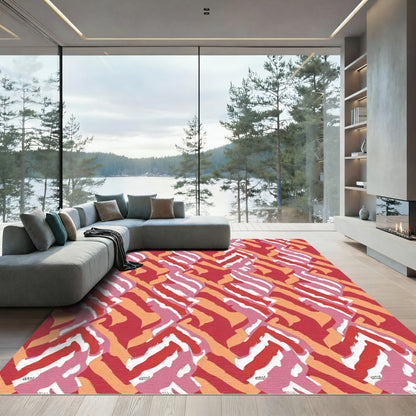 Vibrant Red Pink Orange Swirl Rug