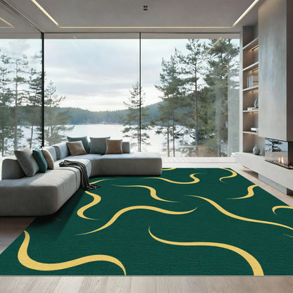 Deep Teal Gold Swirl Abstract Rug