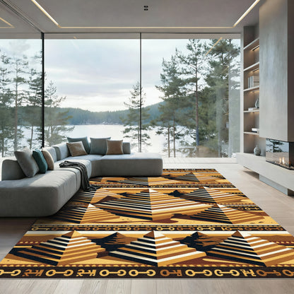 Golden Egyptian Pyramid Geometric Desert Rug