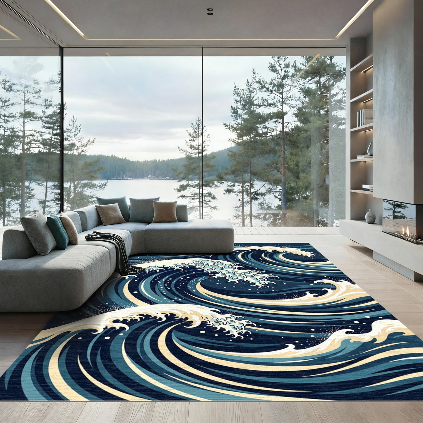 Marine Aqua Coastal Swirling Seas Rug