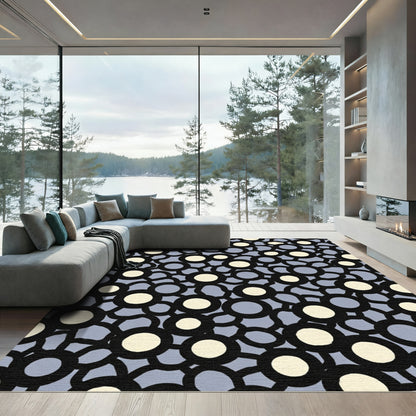 Light Beige Black Circles Arrangement Rug
