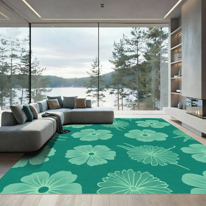 Teal Floral Medallion Pattern Rug