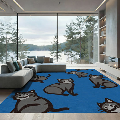 Dapper Gray Cats Blue Background Rug