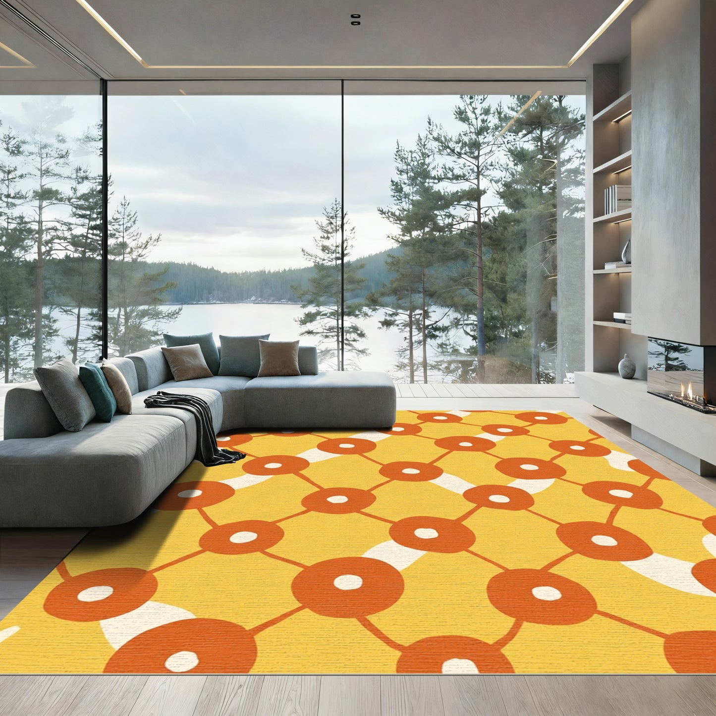 Orange Circles Diamond Web Rug