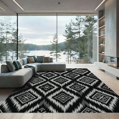 Monochrome diamond ikat pattern Rug