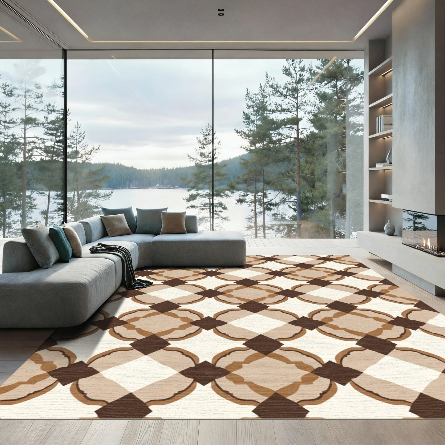 Warm Earthy Tone Arabesque Lattice Rug