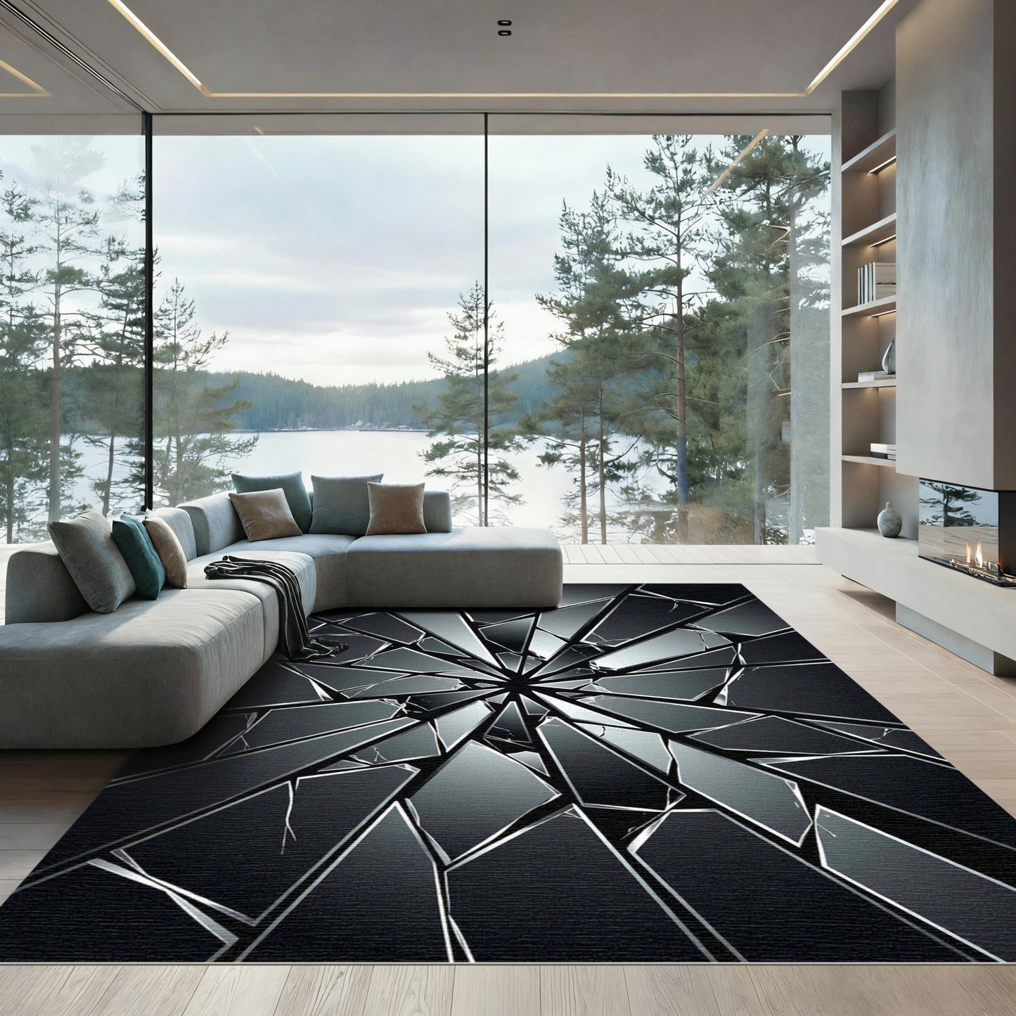 Shattered Black Geometric Fragment Rug