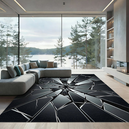 Shattered Black Geometric Fragment Rug