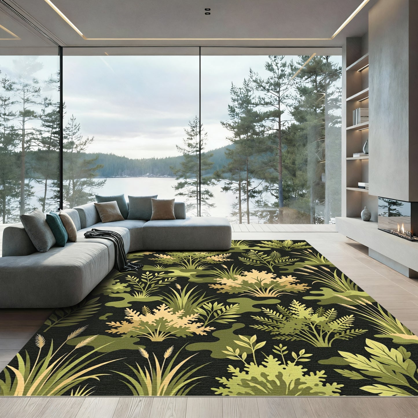 Botanical Sage Forest Ferns Rug