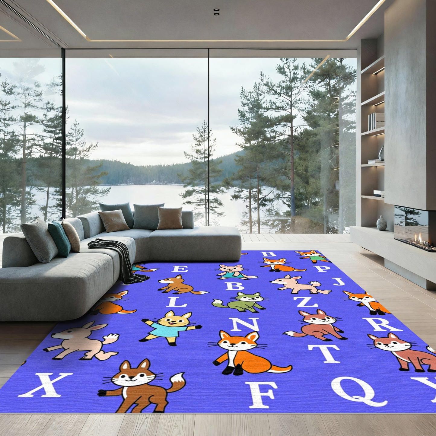 Cute Foxes Alphabet Woodland Animals Rug