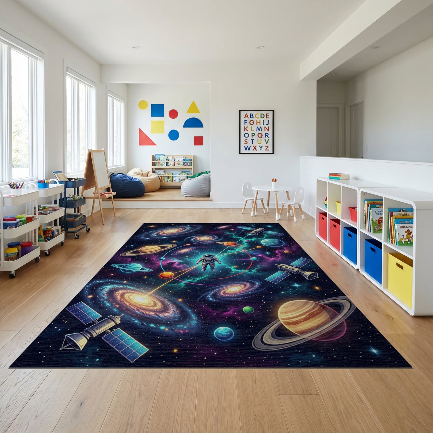 Vibrant Astronaut Cosmic Galaxies Planets Rug