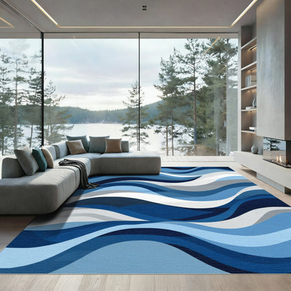 Abstract Blue Gradient Wave Rug