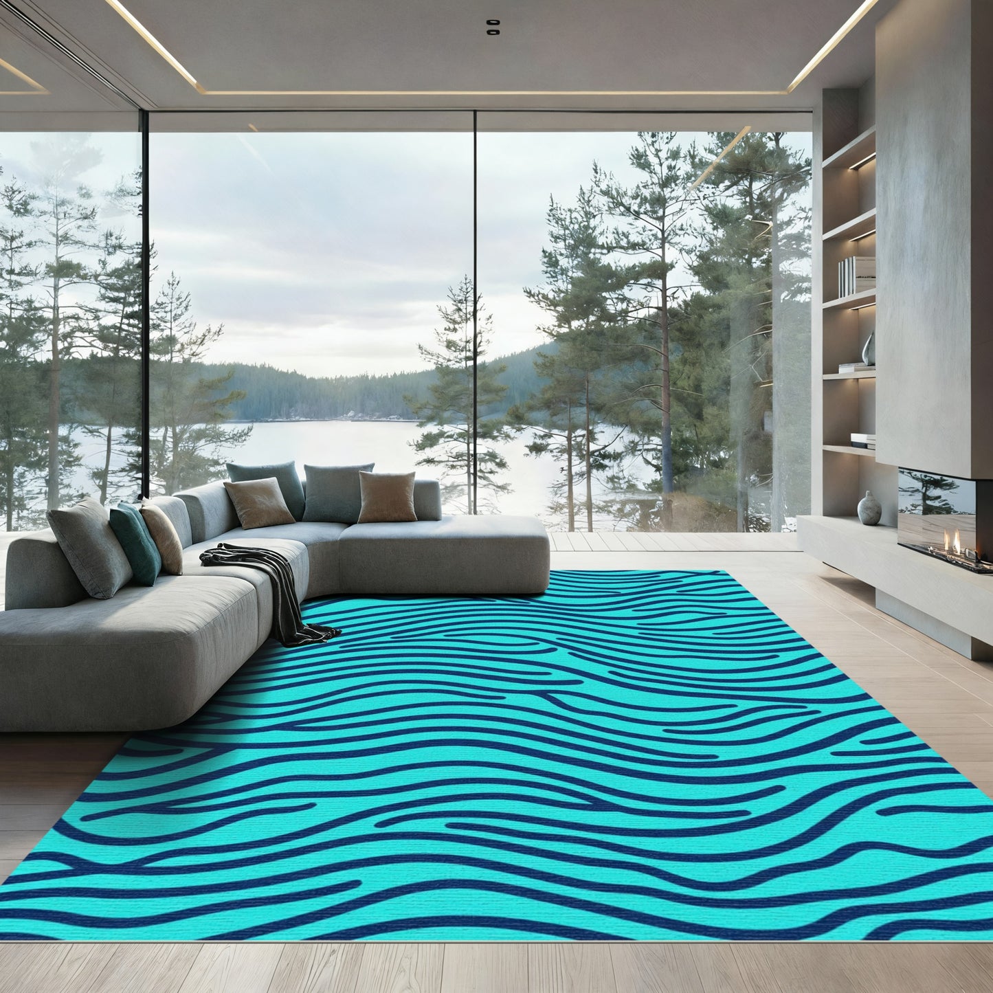 Deep Teal Wavy Lines Rug