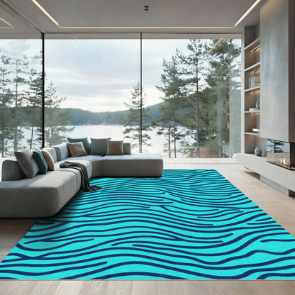 Deep Teal Wavy Lines Rug