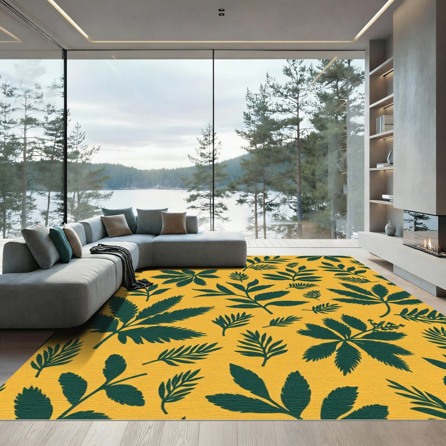Verdant Foliage Yellow Botanical Rug