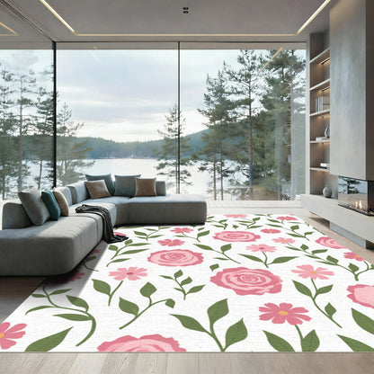 Pink Roses and Daisies Meadow Rug