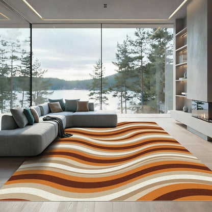 Earthy Retro Wavy Brown Striped Rug