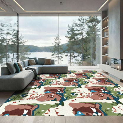 Abstract Animal Camouflage Brown Green Rug
