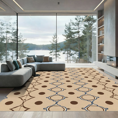 Brown Blue Ochre Ogee Diamond Dots Rug