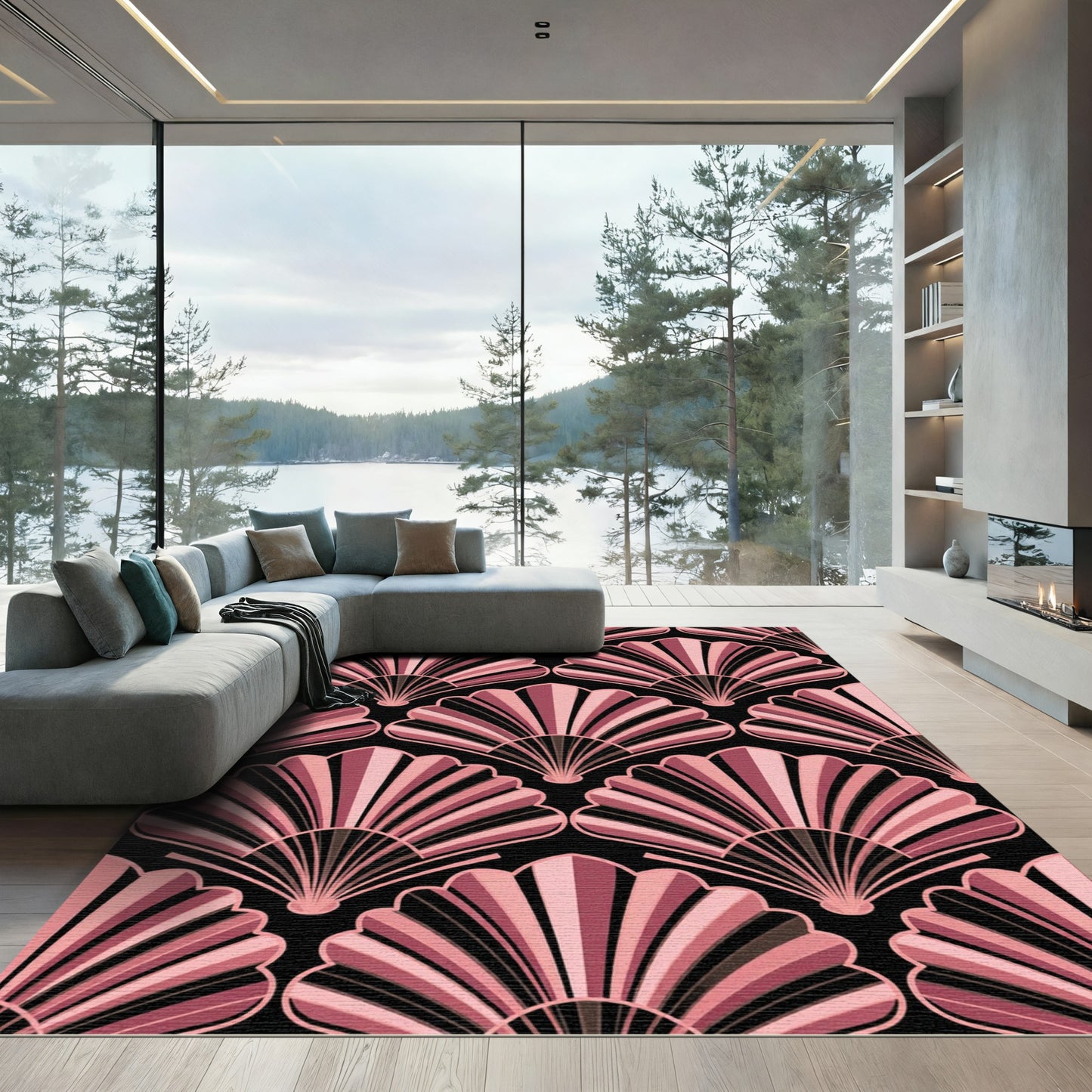 Art Deco Blush Shell Geometric Rug