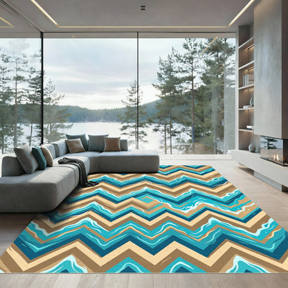 Teal Ocean Wave Chevron Abstract Rug
