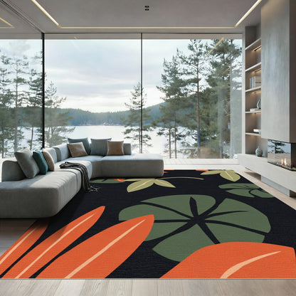 Bold Orange Green Leaf Collage Rug