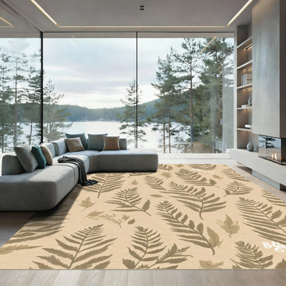 Earthy Brown Fern Leaf Scatter Rug
