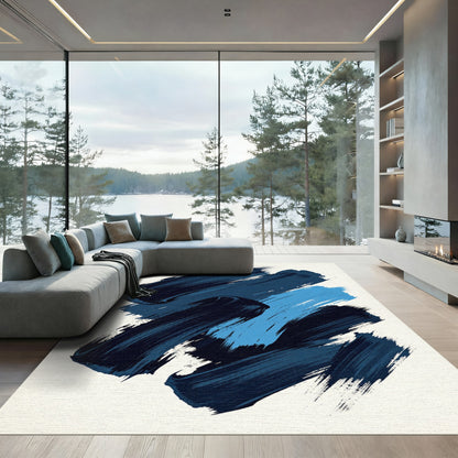 Abstract Navy and Azure Brushstrokes Rug
