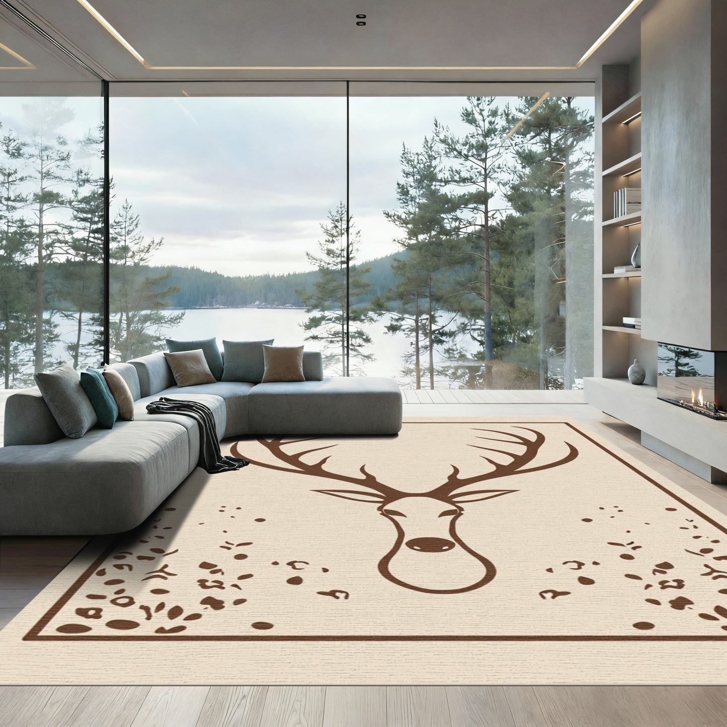 Rustic Brown Deer Head Graphic Rug