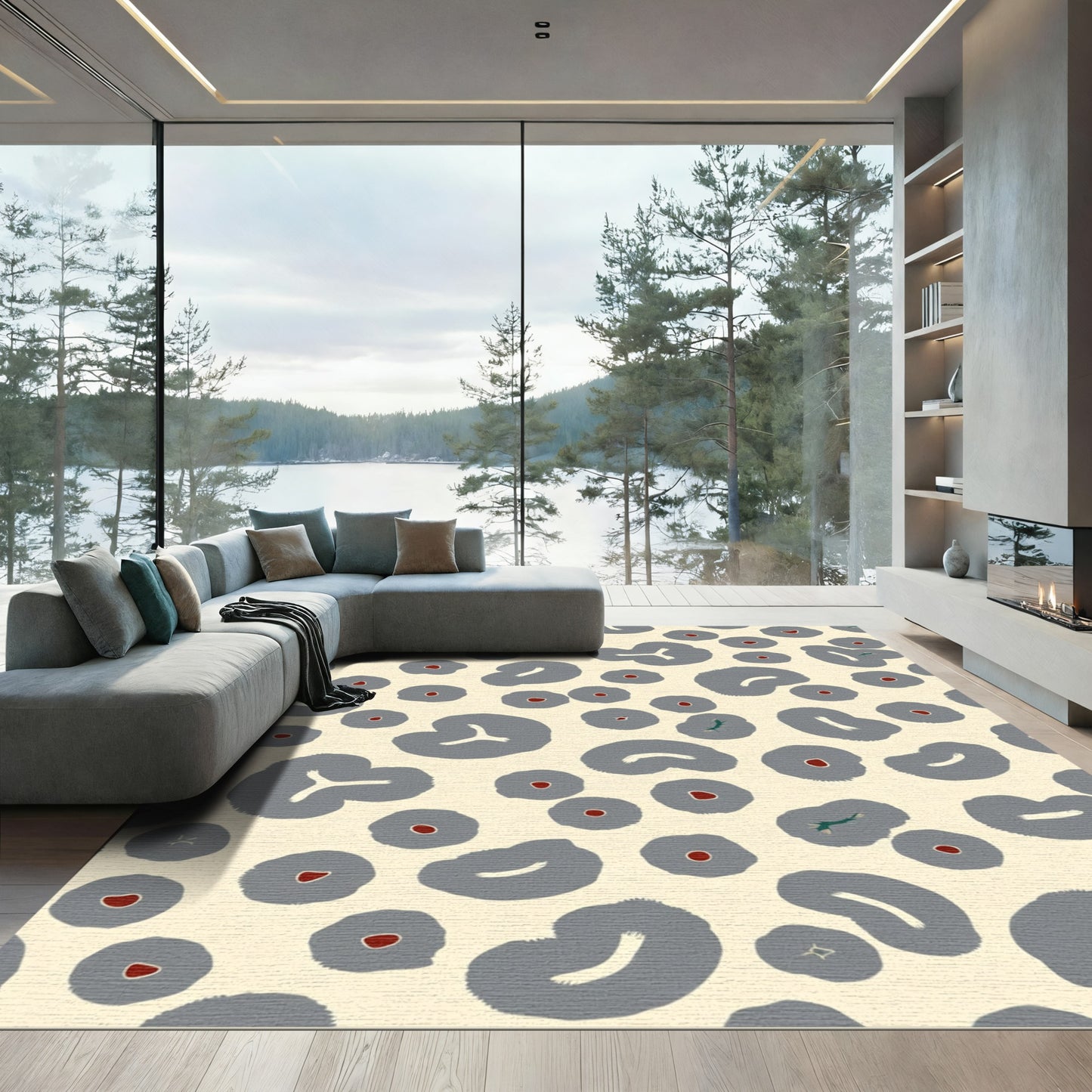 Gray Abstract Organic Circles Rug