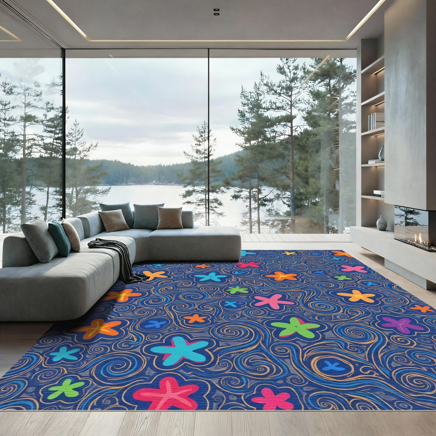 Vibrant Whimsical Starburst Swirl Rug