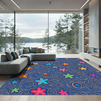 Vibrant Whimsical Starburst Swirl Rug