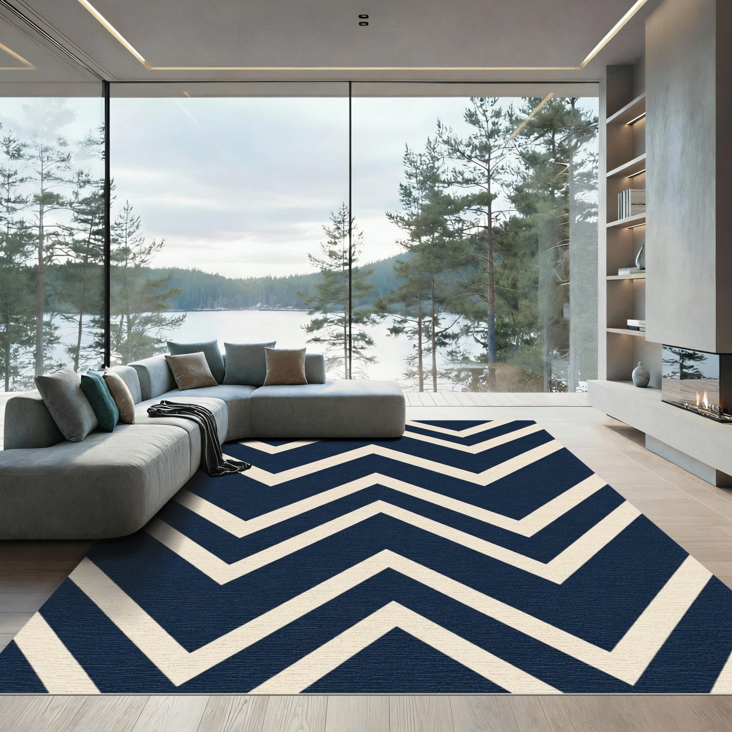 Navy Ivory Zigzag Stripe Rug