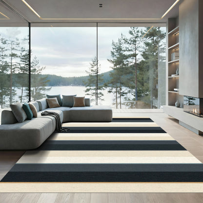 Deep Navy Cream Horizontal Stripe Rug