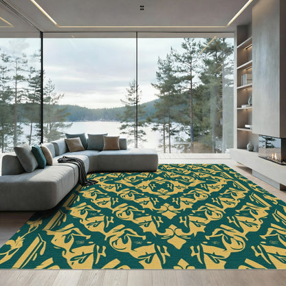 Emerald Gold Regal Damask Medallion Rug
