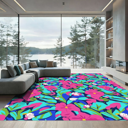 Vibrant Pink Floral Leaf Composition Rug