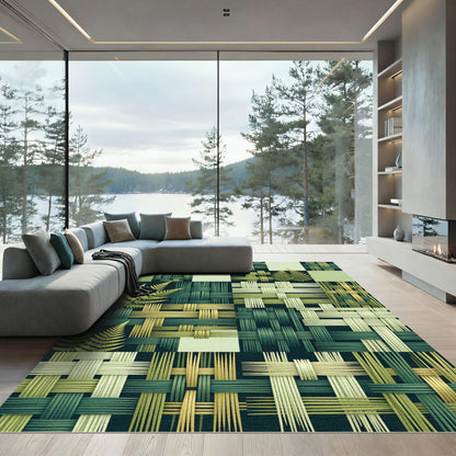 Natural Woven Fern Squares Composition Rug