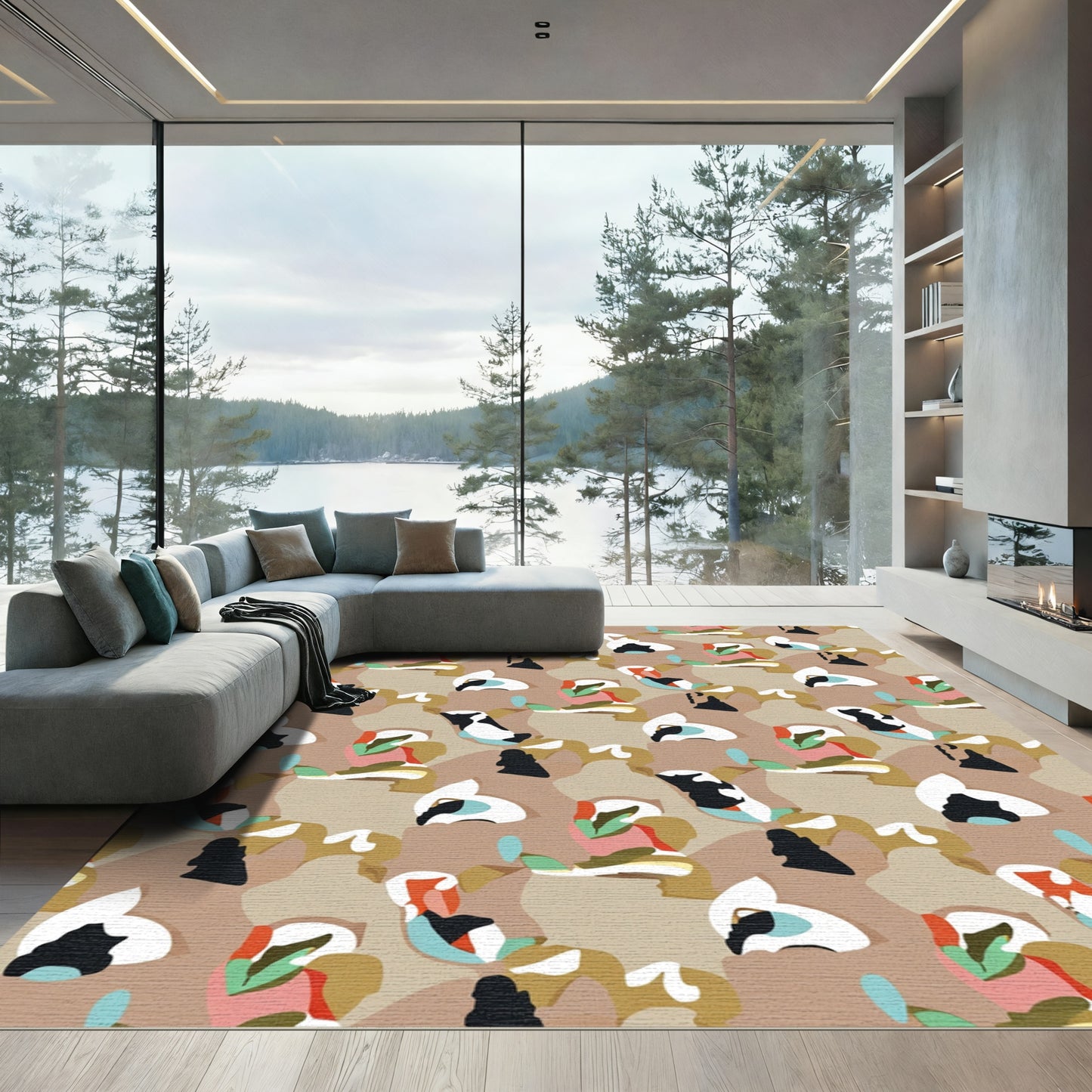 Abstract Organic Ochre Camouflage Rug