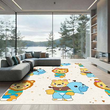 Cute Animals Playful Friends Cheerful Scene Rug