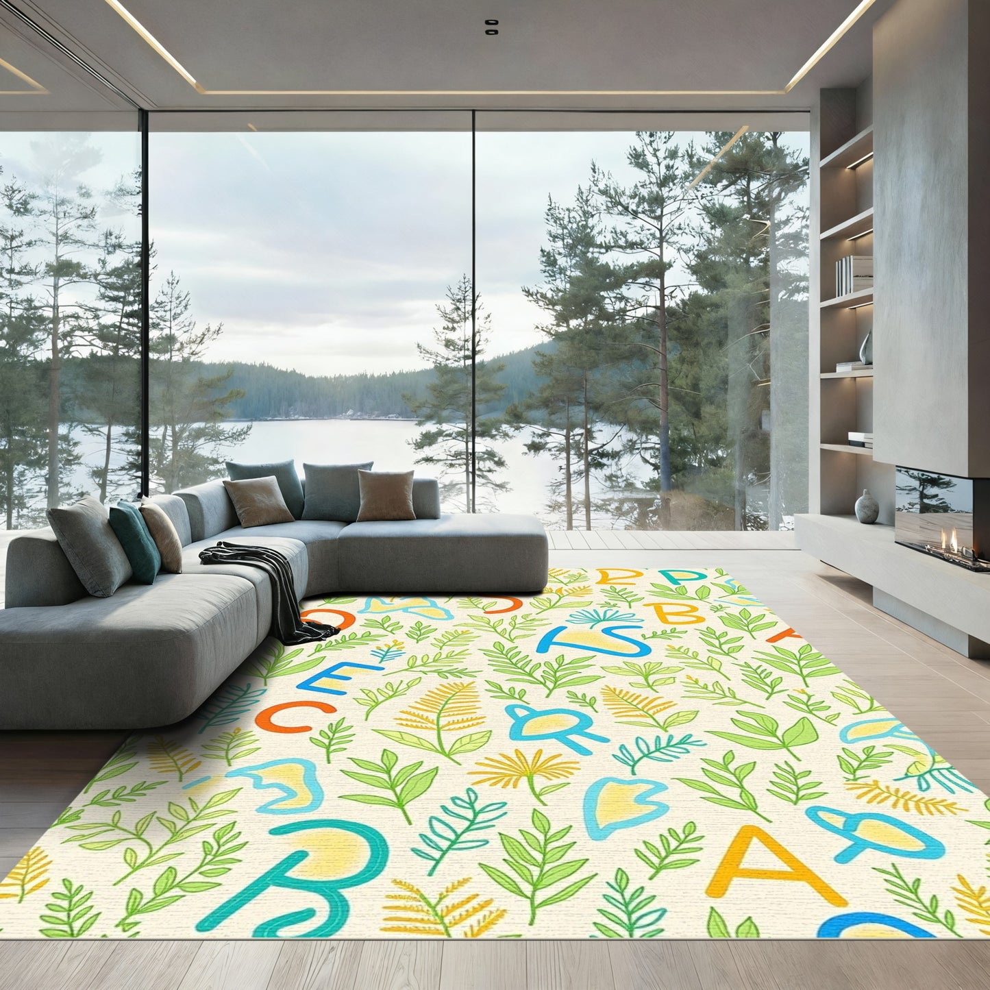 Alphabet Garden Whimsical Greenery Rug