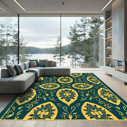 Golden Teal Ornate Medallion Rug