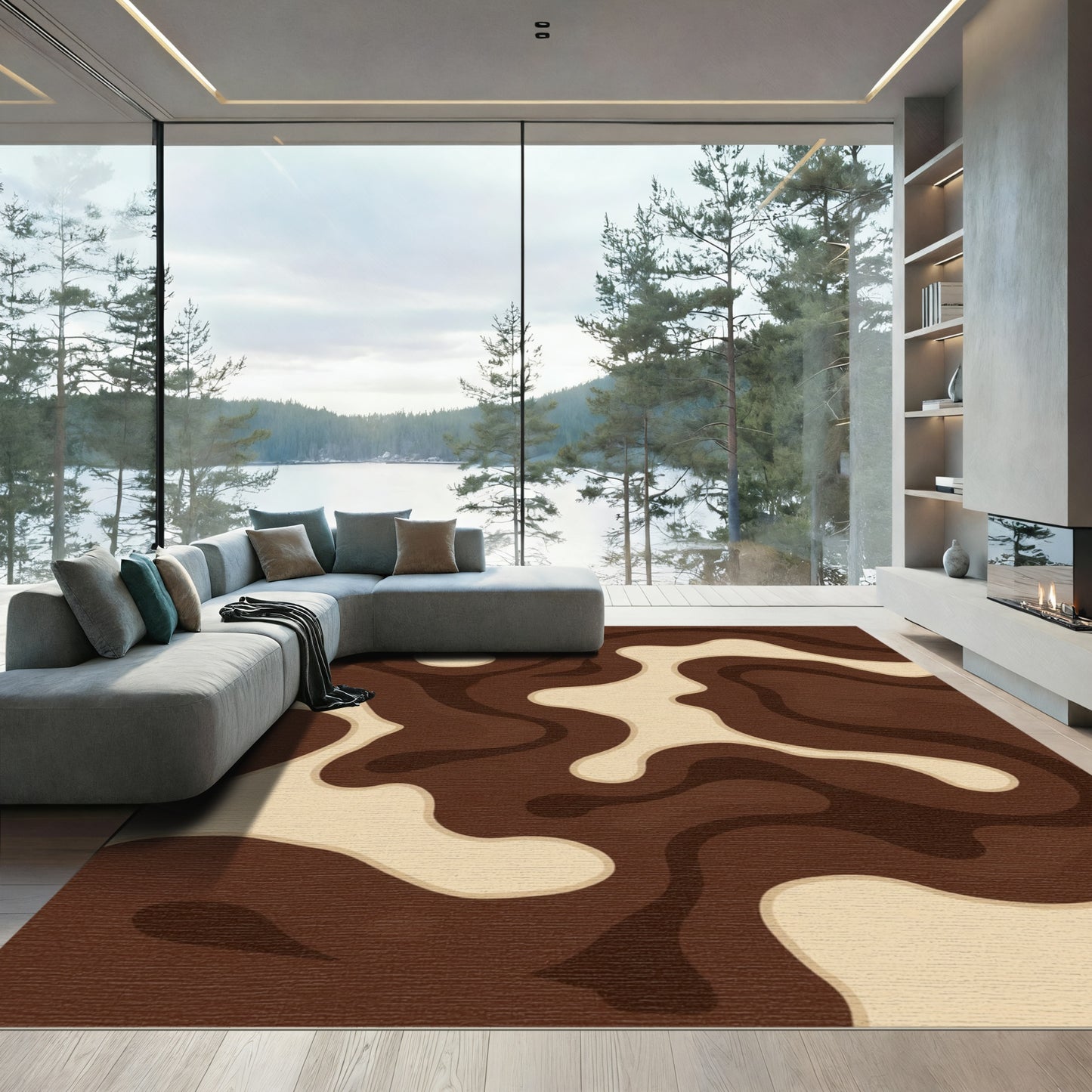Chocolate Marble Swirl Abstract Rug