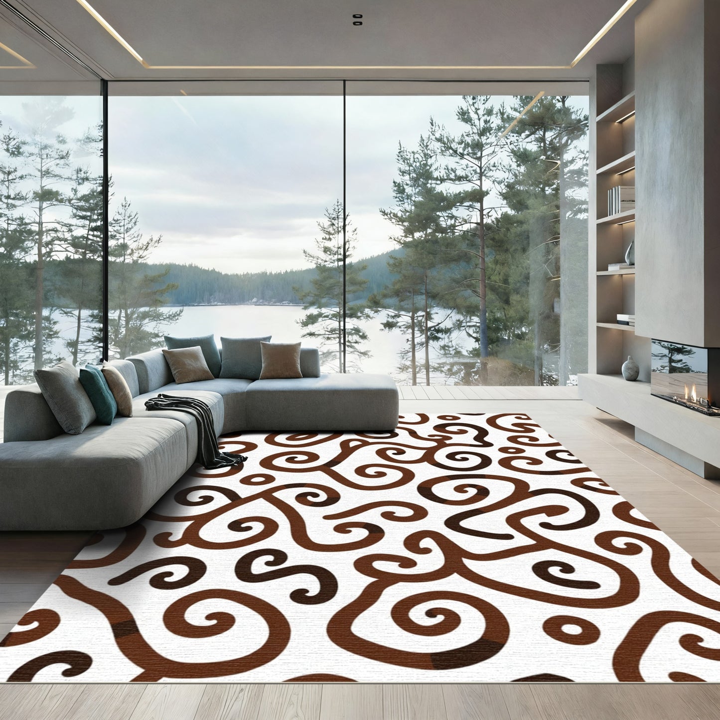 Brown Swirl Organic Abstract Vines Rug