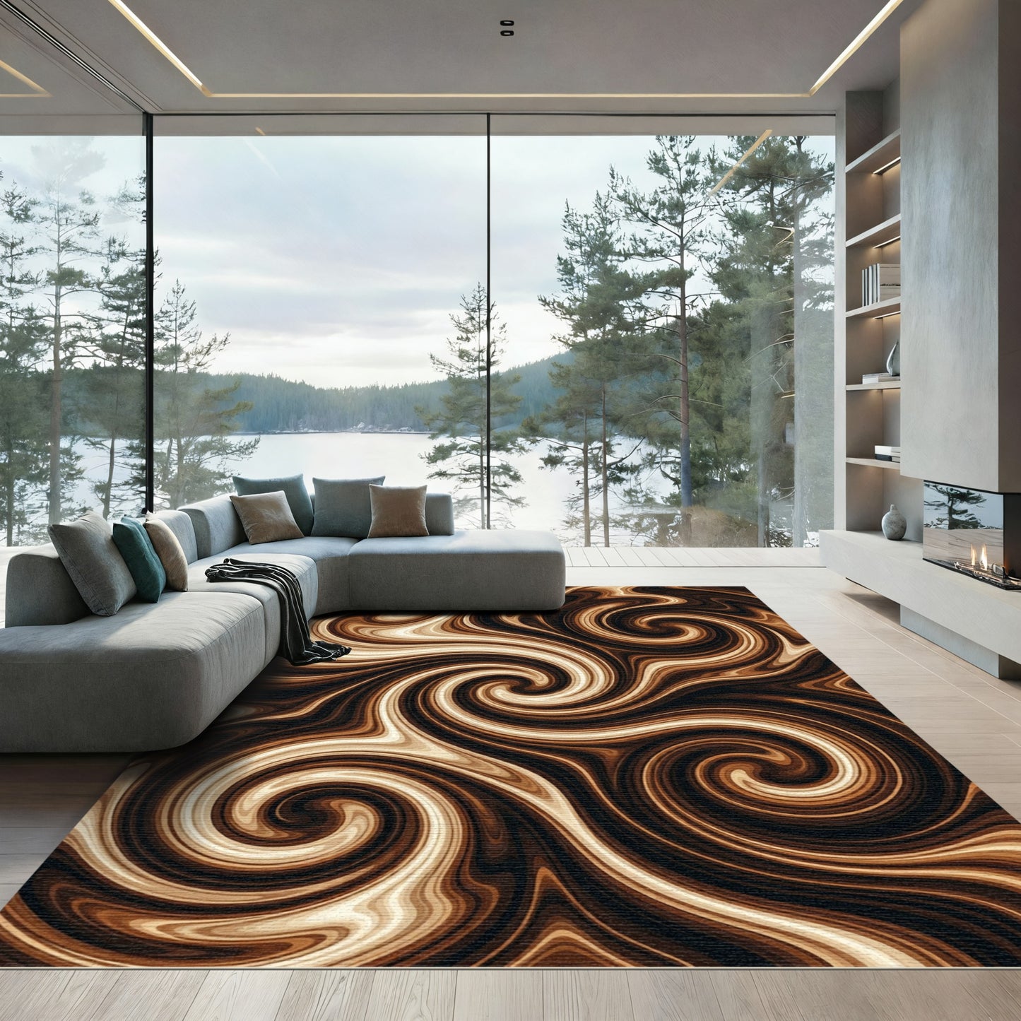 Earthy Swirl Abstract Fluid Rug
