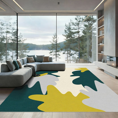Modern Teal Yellow Organic Shapes Rug